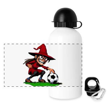 Hexe Fussballer - Panorama Trinkflasche mit Deckel 500 ml - Weiß - Vorne