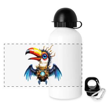 Steampunk toucan with gems and gears - Panoramic Thermal Bottle with Lid 500 ml - white - Front