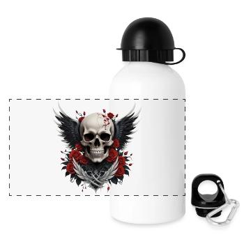 Geflügelter Totenkopf & rote Rosen, Gothic, Totenkopf - Panorama Trinkflasche mit Deckel 500 ml - Weiß - Vorne