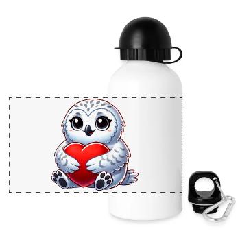 Herzige Schneeeule verliebt Valentinstag - Panorama Trinkflasche mit Deckel 500 ml - Weiß - Vorne