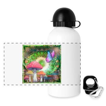 Psychedelische Pilze und Schmetterling Neonwald - Panorama Trinkflasche mit Deckel 500 ml - Weiß - Vorne