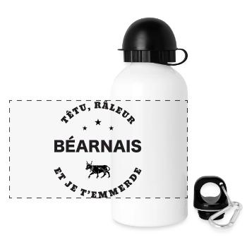 Béarnais, têtu, râleur - Gourde panoramique avec couvercle 500 ml - blanc - Devant