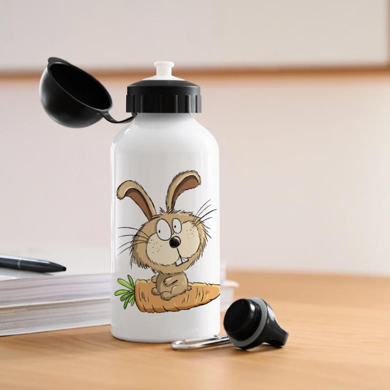 Rabbit With Carrot I Easter I Easter Comic Panoramic Thermal Bottle with Lid 500 ml