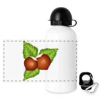 zwei leuchtend braune Haselnüsse mit Blätter - Panorama Trinkflasche mit Deckel 500 ml - Weiß - Vorne
