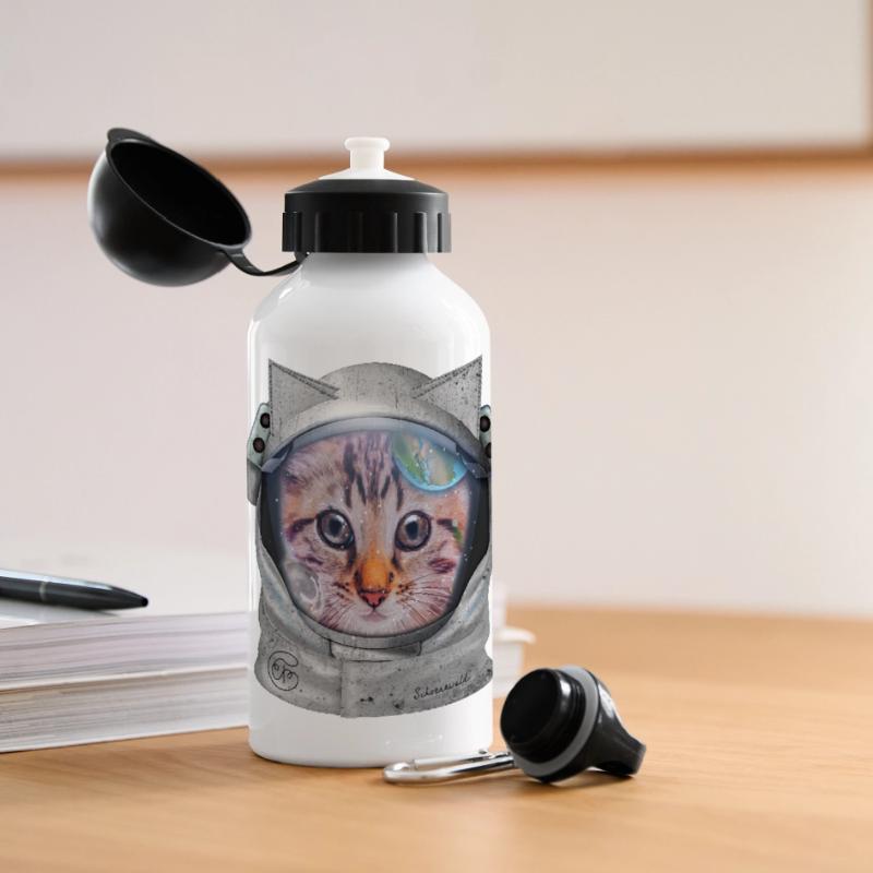 Chat dans l’espace Gourde panoramique avec couvercle 500 ml