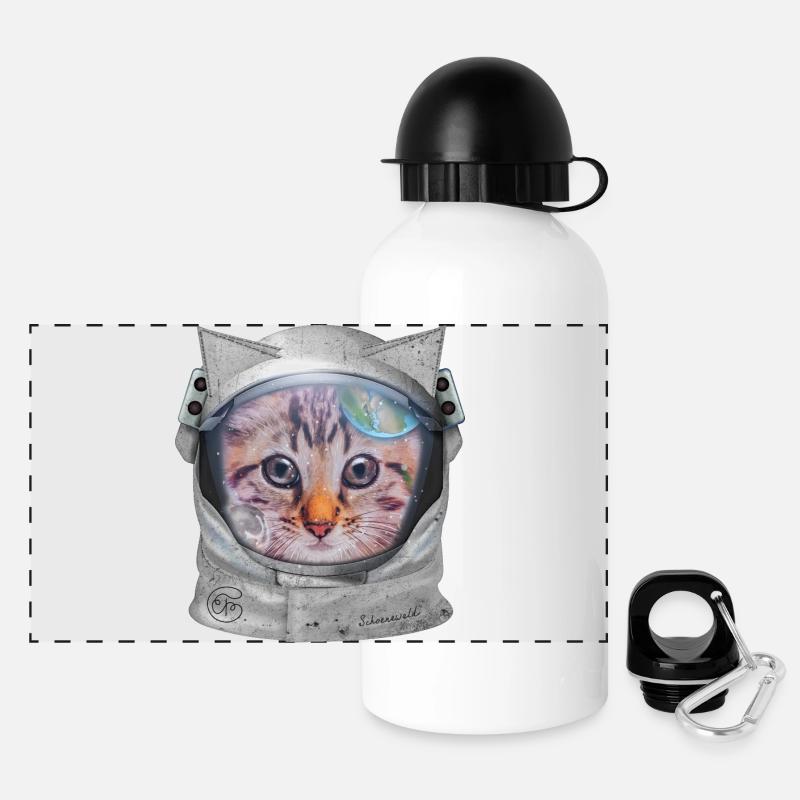 Chat dans l’espace - Gourde panoramique avec couvercle 500 ml - blanc