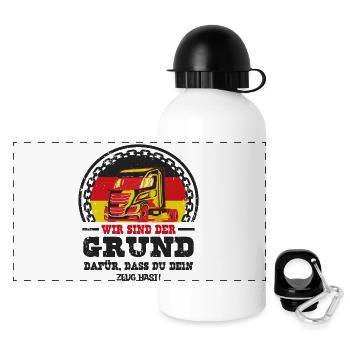 Deutscher Trucker - Panorama Trinkflasche mit Deckel 500 ml - Weiß - Vorne
