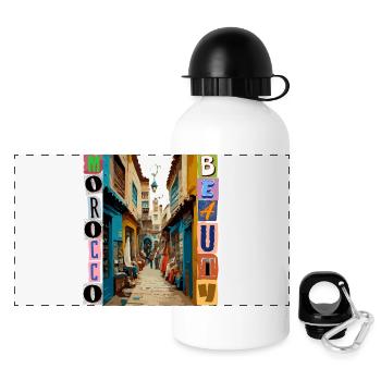 Vue colorée sur la rue avec ruines - Gourde panoramique avec couvercle 500 ml - blanc - Devant