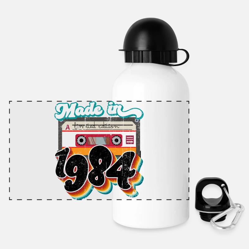 Retro Cassette Tape 1984 Celebration - Panoramic Thermal Bottle with Lid 500 ml - white