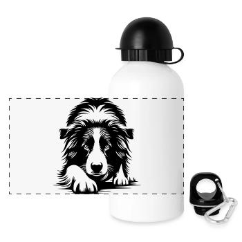 Border Collie - Gourde panoramique avec couvercle 500 ml - blanc - Devant