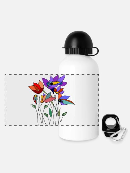 Blumen - Panorama Trinkflasche mit Deckel 500 ml - Weiß