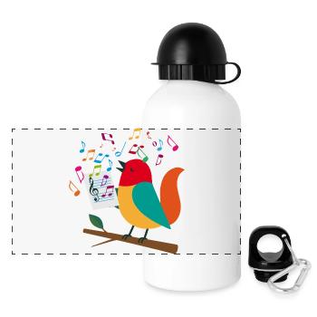 Singing Bird with Colorful Notes – Musical Motif - Panoramic Thermal Bottle with Lid 500 ml - white - Front