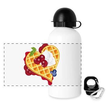 Golden heart waffle illustration with cherries - Panoramic Thermal Bottle with Lid 500 ml - white - Front