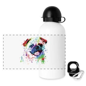 Bulldoggen-Porträt in leuchtenden Farben - Panorama Trinkflasche mit Deckel 500 ml - Weiß - Vorne