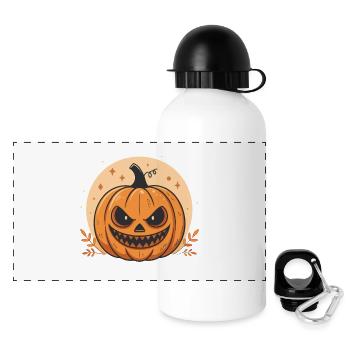 Halloween-Kürbis mit bedrohlicher Optik - Panorama Trinkflasche mit Deckel 500 ml - Weiß - Vorne