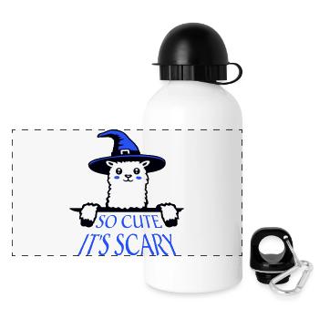 So cute it's scary Lama Hexenhut Halloween Spruch - Panorama Trinkflasche mit Deckel 500 ml - Weiß - Vorne