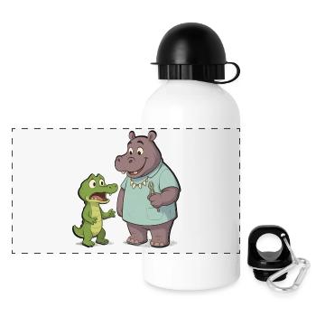 Nilpferd-Zahnarzt und Krokodil-Abenteuer - Panorama Trinkflasche mit Deckel 500 ml - Weiß - Vorne