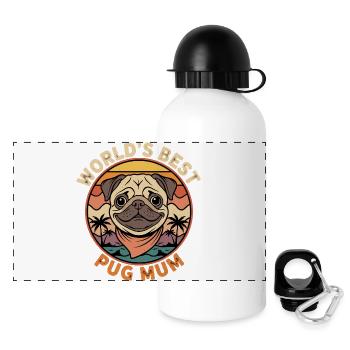 Weltbeste Pug Mum - Panorama Trinkflasche mit Deckel 500 ml - Weiß - Vorne