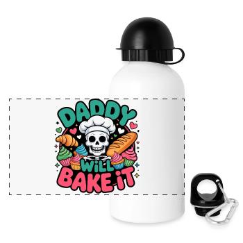 Daddy Will Bake It Skelettkoch - Panorama Trinkflasche mit Deckel 500 ml - Weiß - Vorne