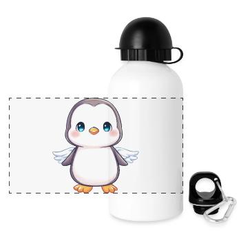 Süßer Pinguin Cartoon Engel Kawaii Chibi - Panorama Trinkflasche mit Deckel 500 ml - Weiß - Vorne