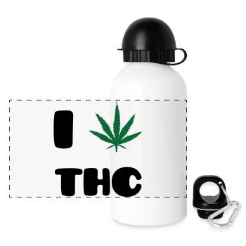 I Love THC - Weed - Cannabis - Gourde panoramique avec couvercle 500 ml - blanc - Devant