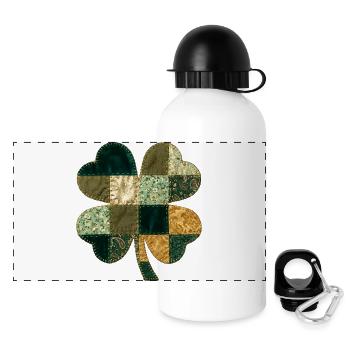 Patchwork Kleeblatt Quilt Stil - Panorama Trinkflasche mit Deckel 500 ml - Weiß - Vorne