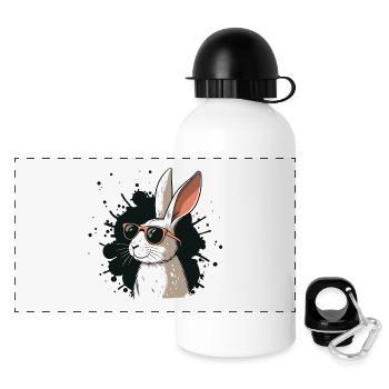 Lapin cool lunettes sur fond noir - Gourde panoramique avec couvercle 500 ml - blanc - Devant
