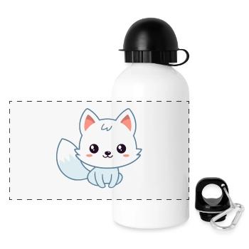 Kawaii White Pastel Fox - Panoramic Thermal Bottle with Lid 500 ml - white - Front