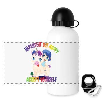 Unicorn Self Acceptance Cartoon - Panoramic Thermal Bottle with Lid 500 ml - white - Front