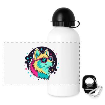 Loup Néon aux Lunettes Cool - Gourde panoramique avec couvercle 500 ml - blanc - Devant