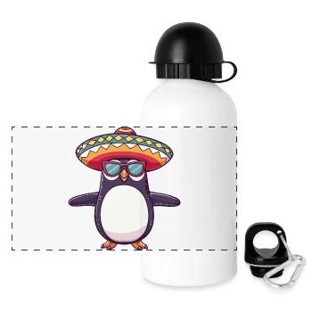 Pinguin Comic Lustig Sombrero - Panorama Trinkflasche mit Deckel 500 ml - Weiß - Vorne