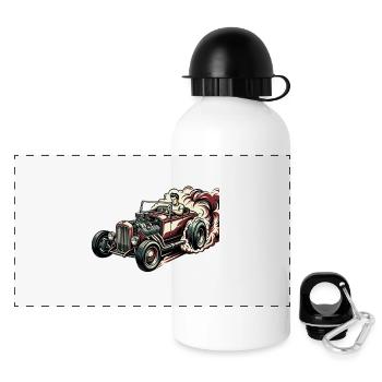 Rennhotrod Karikatur - Panorama Trinkflasche mit Deckel 500 ml - Weiß - Vorne