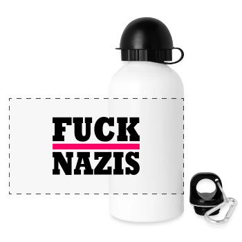 Fuck nazis - Panorama Trinkflasche mit Deckel 500 ml - Weiß - Vorne