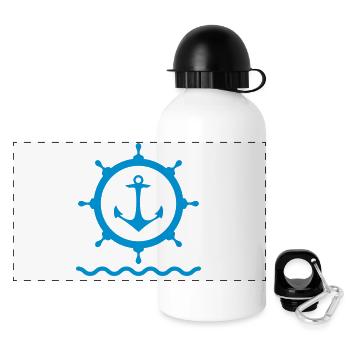 Ancrer le port Kaptän de roue axe eau mer - Gourde panoramique avec couvercle 500 ml - blanc - Devant
