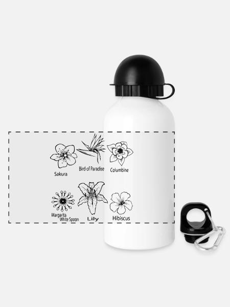 Blumenarten - Panorama Trinkflasche mit Deckel 500 ml - Weiß