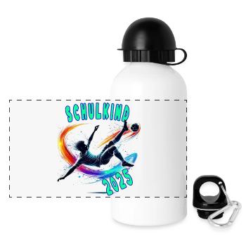 Einschulung 2025 - Schulkind - Fussballer Fußball - Panorama Trinkflasche mit Deckel 500 ml - Weiß - Vorne