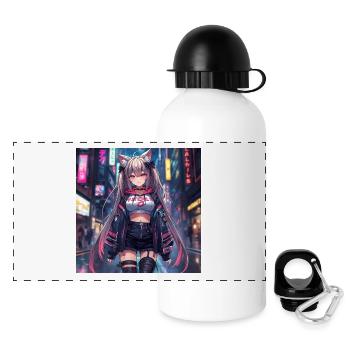 Cyberpunk Streetwear Chat néon - Gourde panoramique avec couvercle 500 ml - blanc - Devant