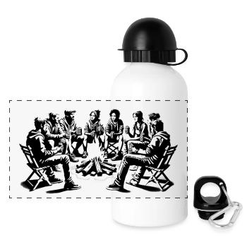 Lagerfeuer, Bier trinken - Panorama Trinkflasche mit Deckel 500 ml - Weiß - Vorne