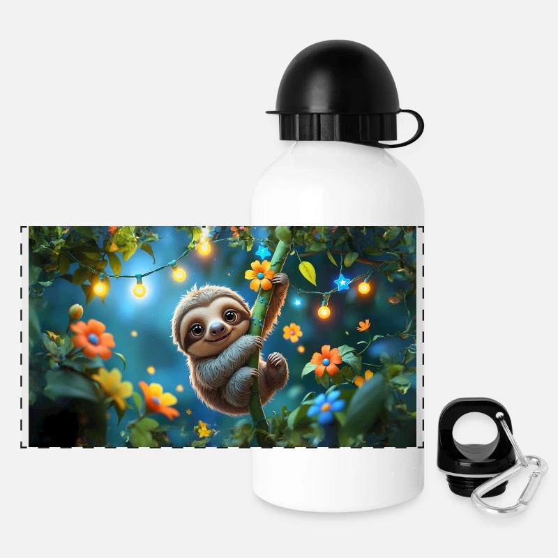 Cute sloth with fairy lights - Panoramic Thermal Bottle with Lid 500 ml - white