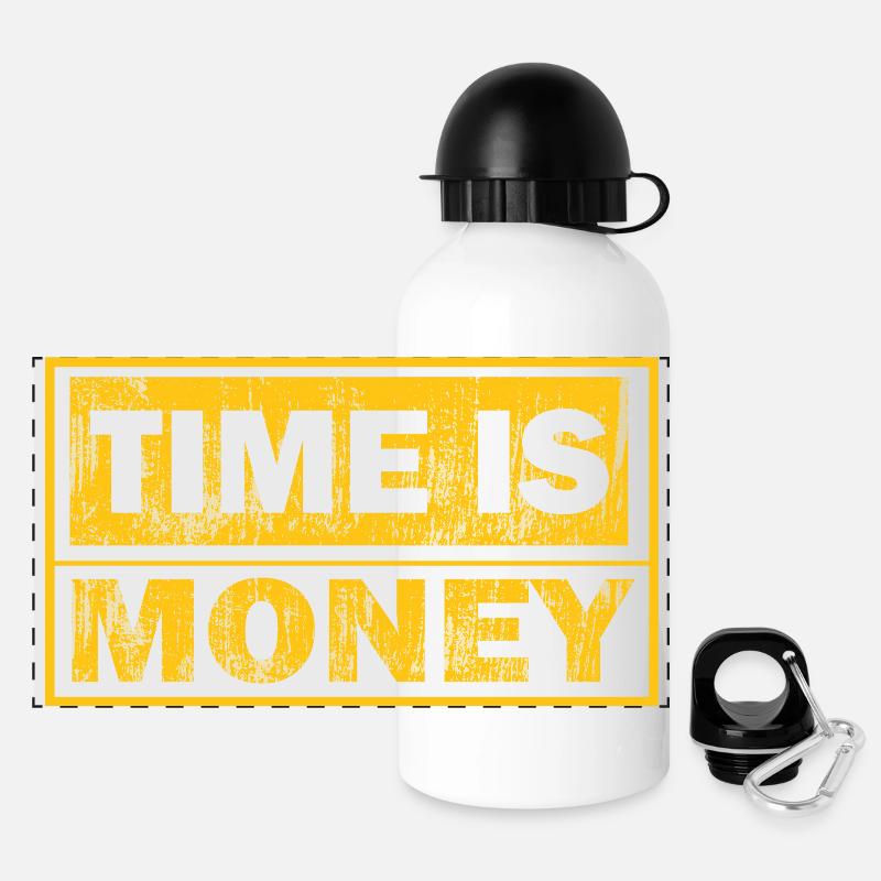 Time is money – Yellow black contrast design - Panoramic Thermal Bottle with Lid 500 ml - white