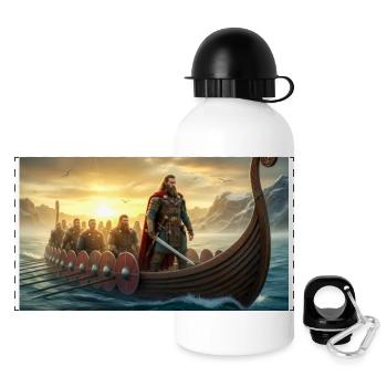 Beowulf kommt mit nordischen Kriegern in Dänemark an - Panorama Trinkflasche mit Deckel 500 ml - Weiß - Vorne