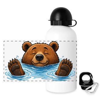Bear Bathing in Water Funny Animal Motif - Panoramic Thermal Bottle with Lid 500 ml - white - Front