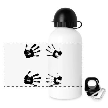 Schwarze Handabdrücke. Geschenk - Panorama Trinkflasche mit Deckel 500 ml - Weiß - Vorne
