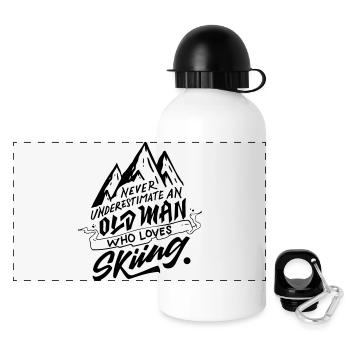 Typography Design - ...Old Man Who Loves Skiing - Panorama Trinkflasche mit Deckel 500 ml - Weiß - Vorne