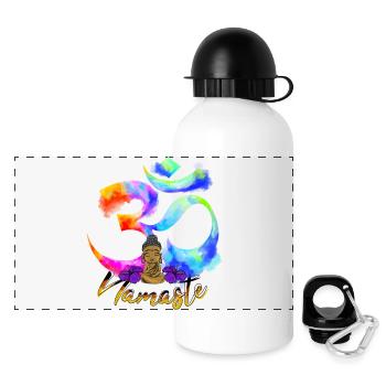 Namaste-Bogen-Iris-Buddha - Panorama Trinkflasche mit Deckel 500 ml - Weiß - Vorne