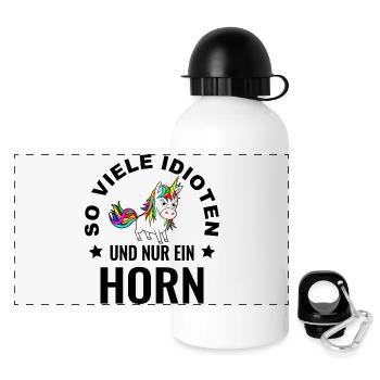 Einhorn Spruch lustig frech so viele Idioten dumm - Panorama Trinkflasche mit Deckel 500 ml - Weiß - Vorne