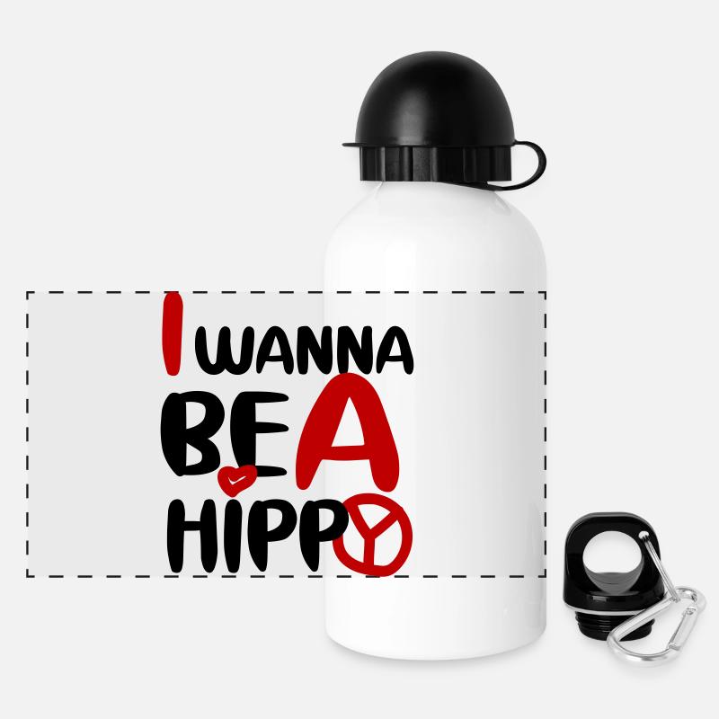I WANNA BE A HIPPY, PLAIN - Panorama Trinkflasche mit Deckel 500 ml - Weiß