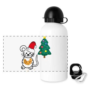 Weihnachten, Tannenbaum, Maus - Panorama Trinkflasche mit Deckel 500 ml - Weiß - Vorne