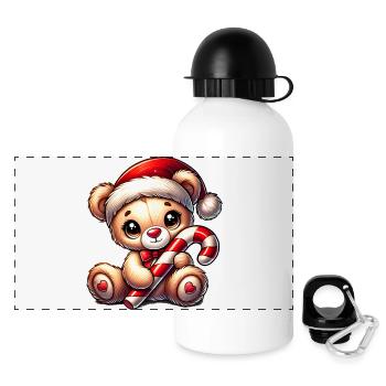 Teddy bear with candy cane – Sweet Christmas design - Panoramic Thermal Bottle with Lid 500 ml - white - Front