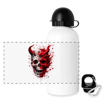Höllisches Skull Artwork Totenkopf trifft Teufel - Panorama Trinkflasche mit Deckel 500 ml - Weiß - Vorne